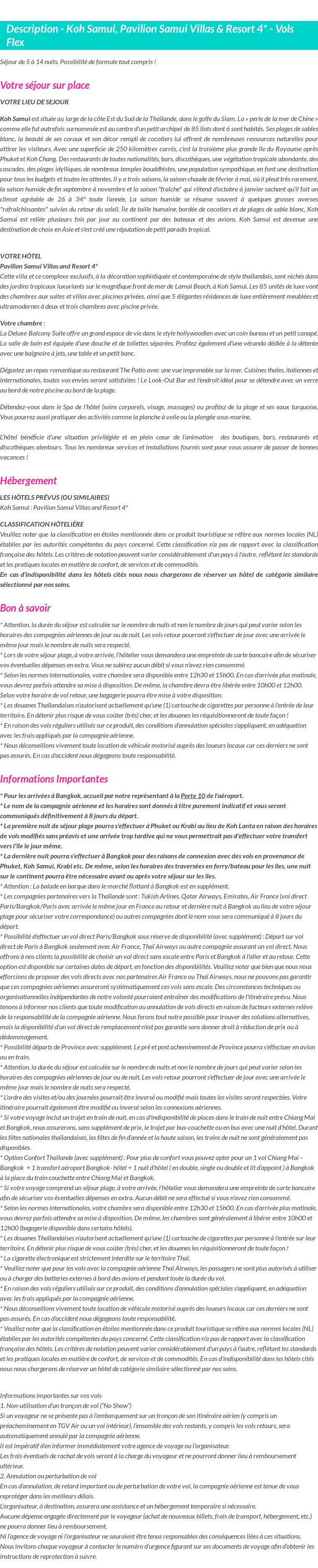 Détails du séjour