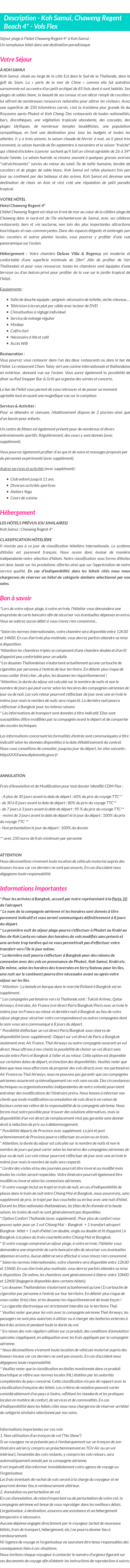 Détails du séjour