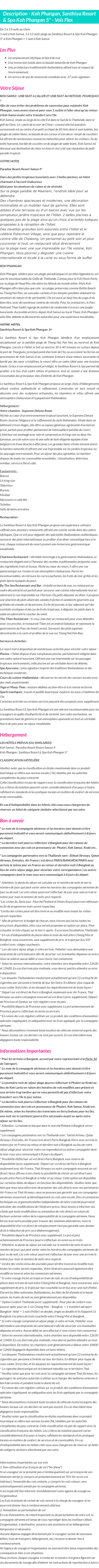 Détails du séjour