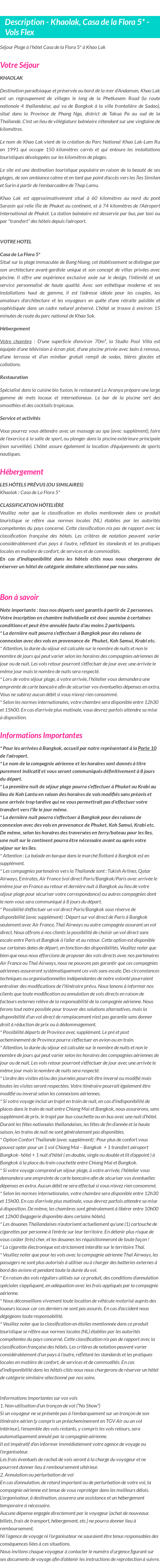 Détails du séjour