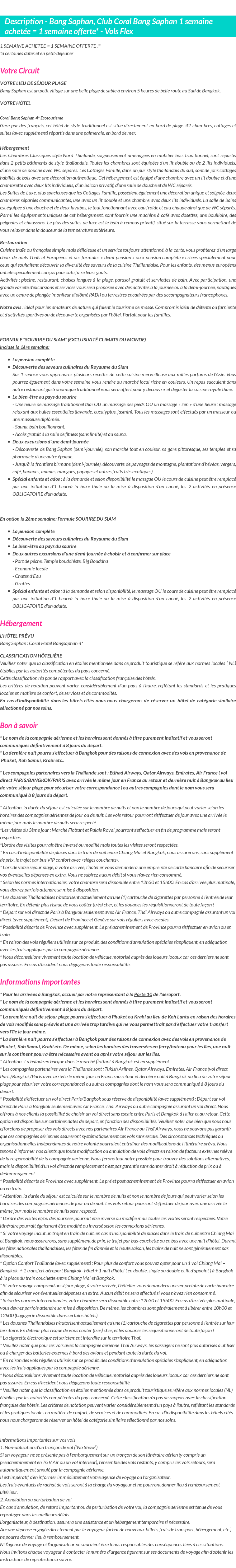 Détails du séjour