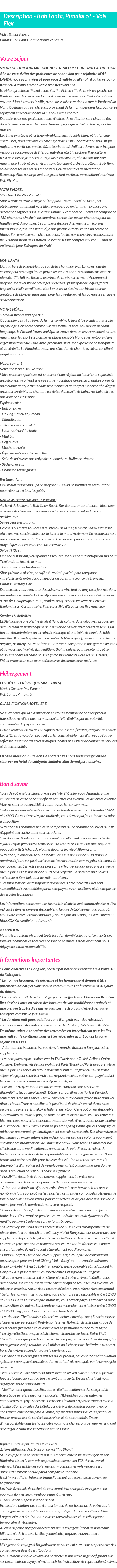 Détails du séjour