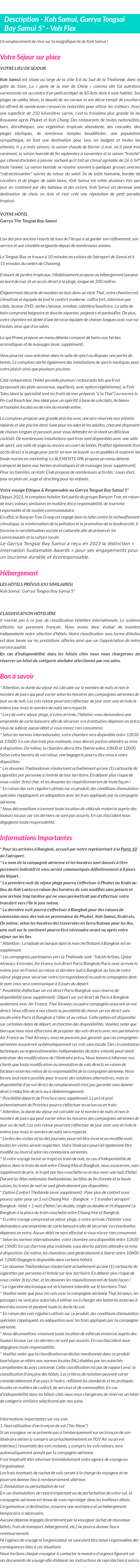 Détails du séjour