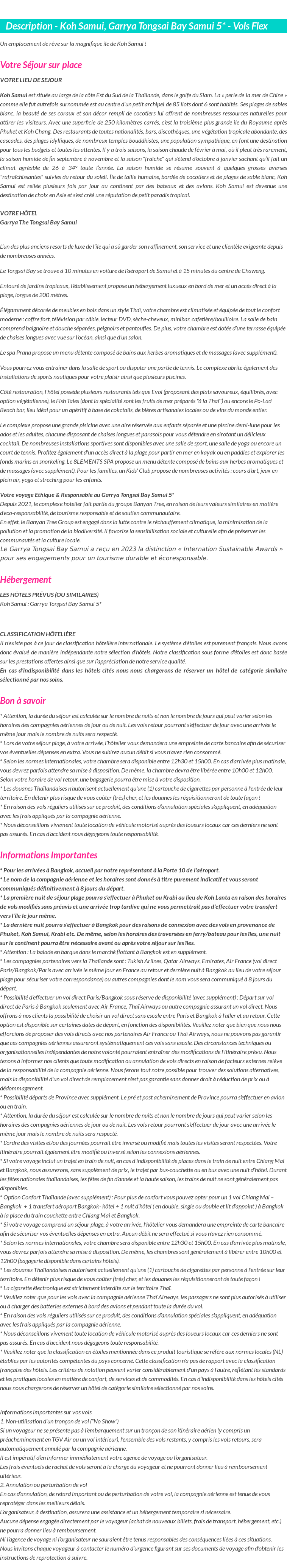 Détails du séjour