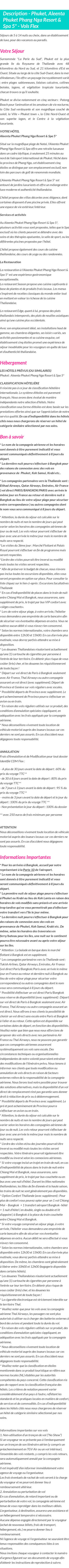 Détails du séjour