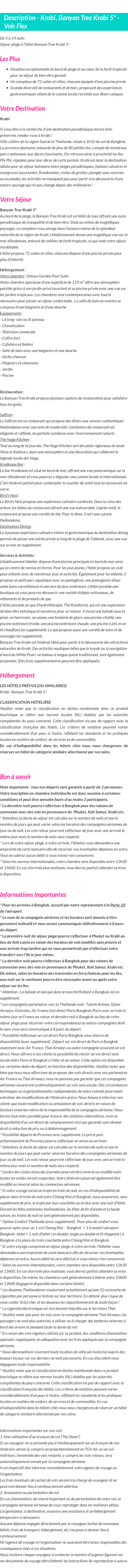 Détails du séjour