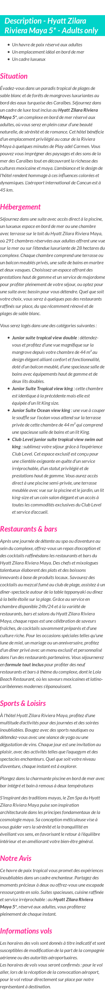 Détails du séjour