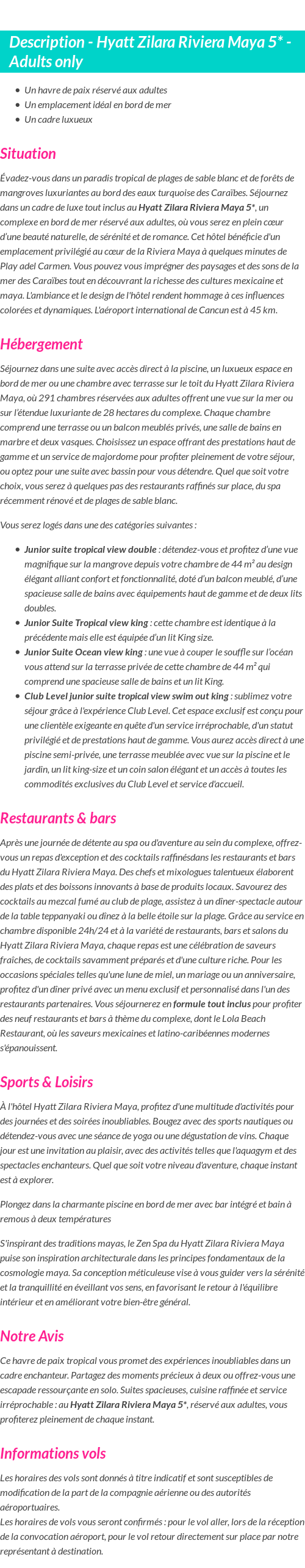 Détails du séjour