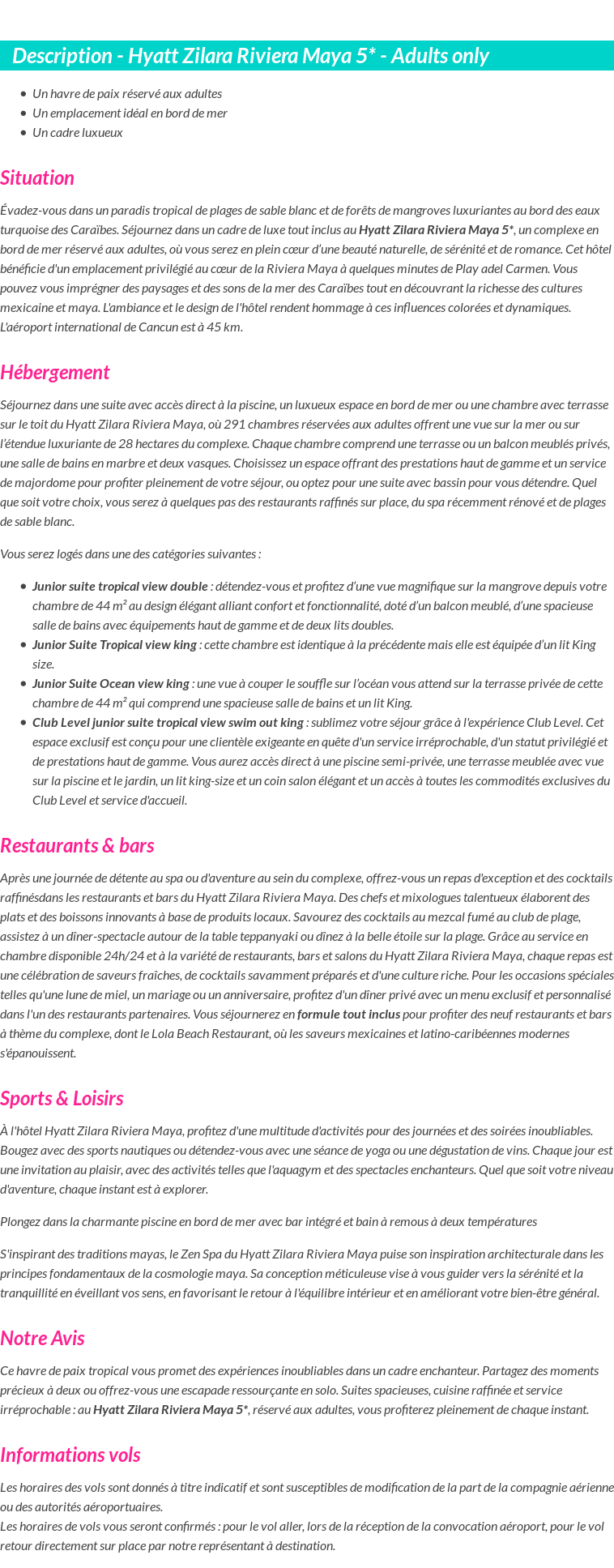 Détails du séjour