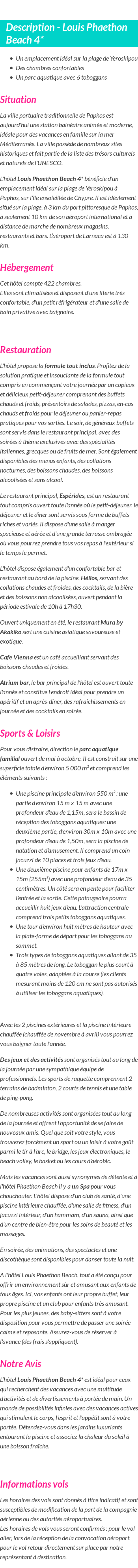 Détails du séjour