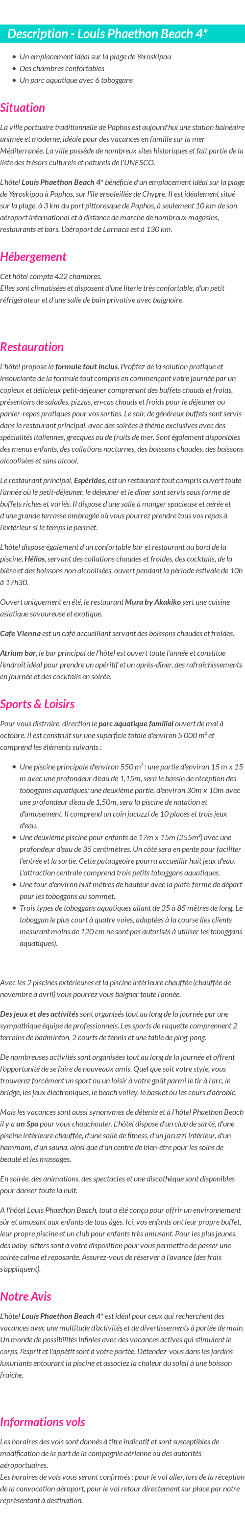 Détails du séjour