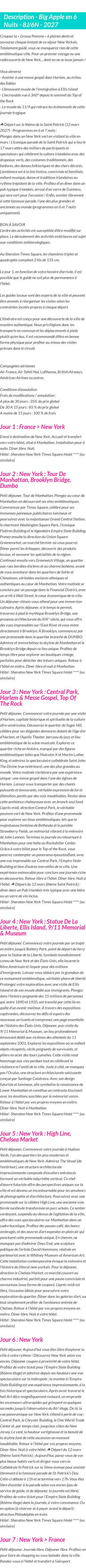 Détails du séjour