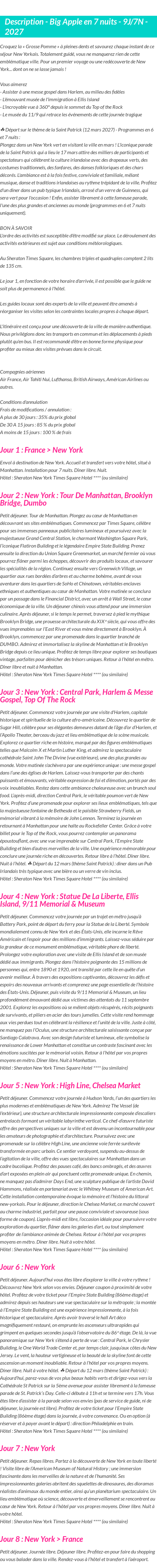 Détails du séjour