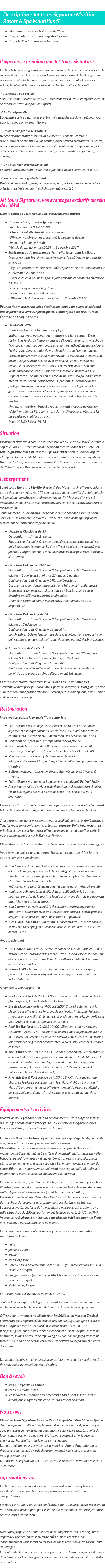 Détails du séjour