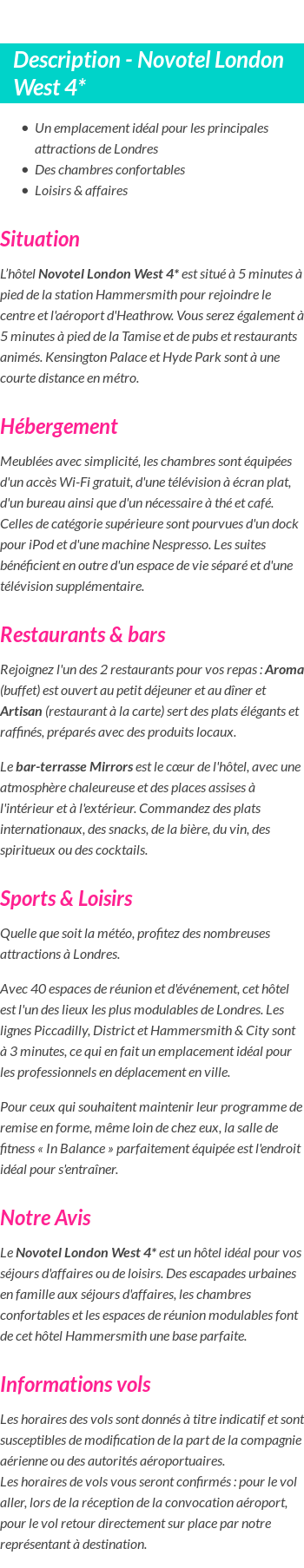 Détails du séjour