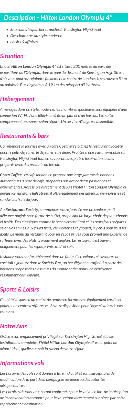 Détails du séjour