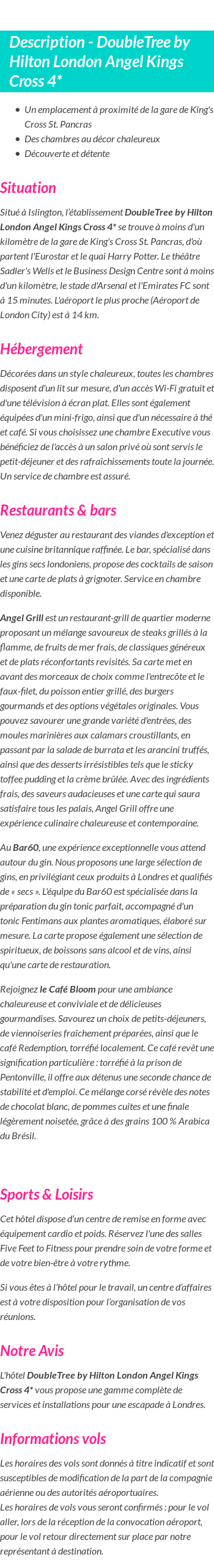Détails du séjour