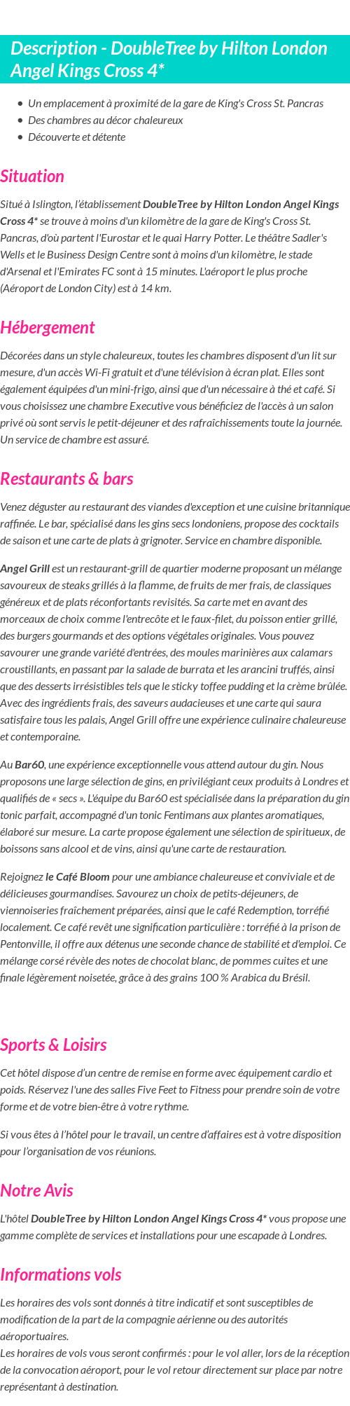 Détails du séjour