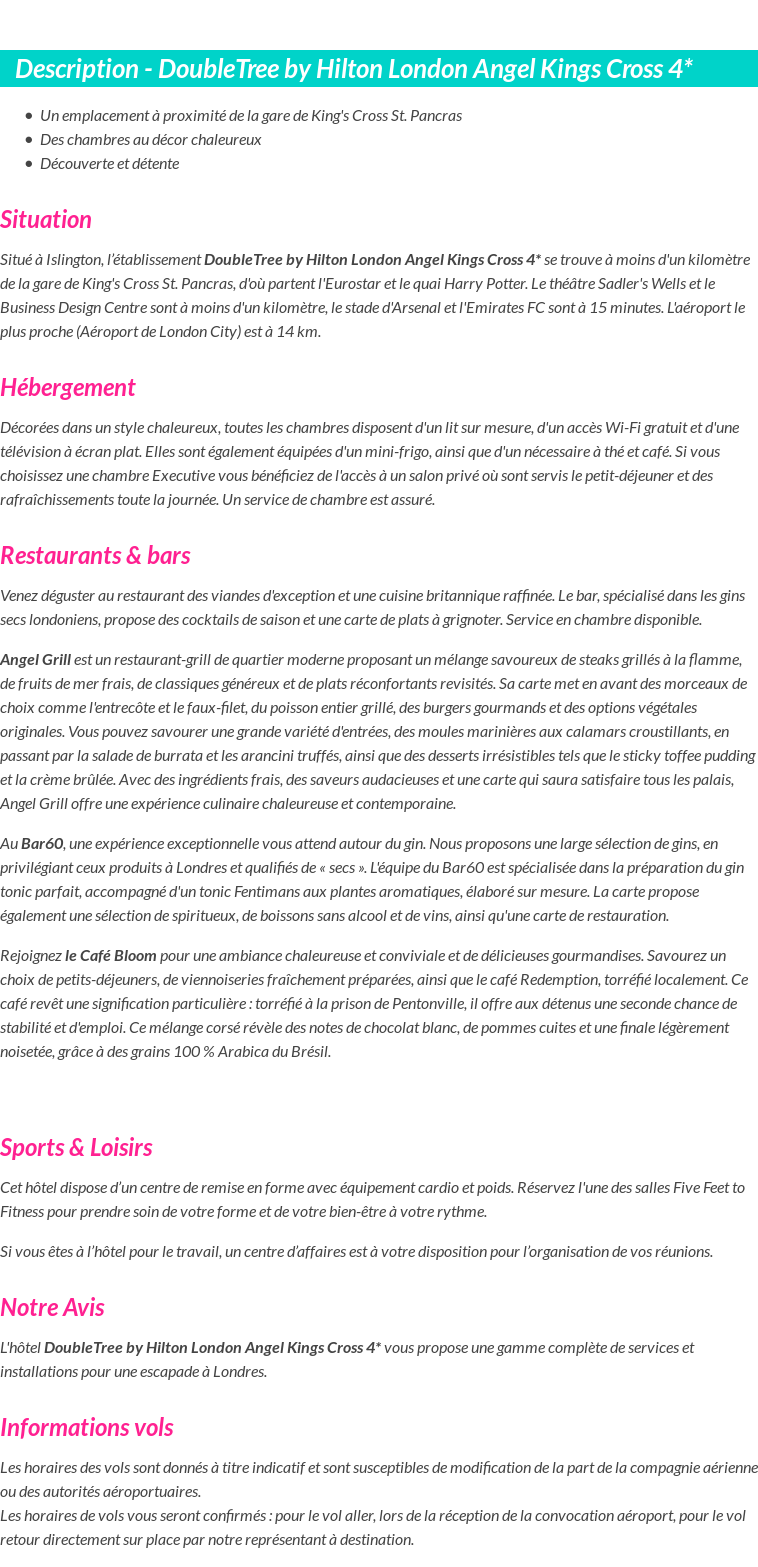 Détails du séjour