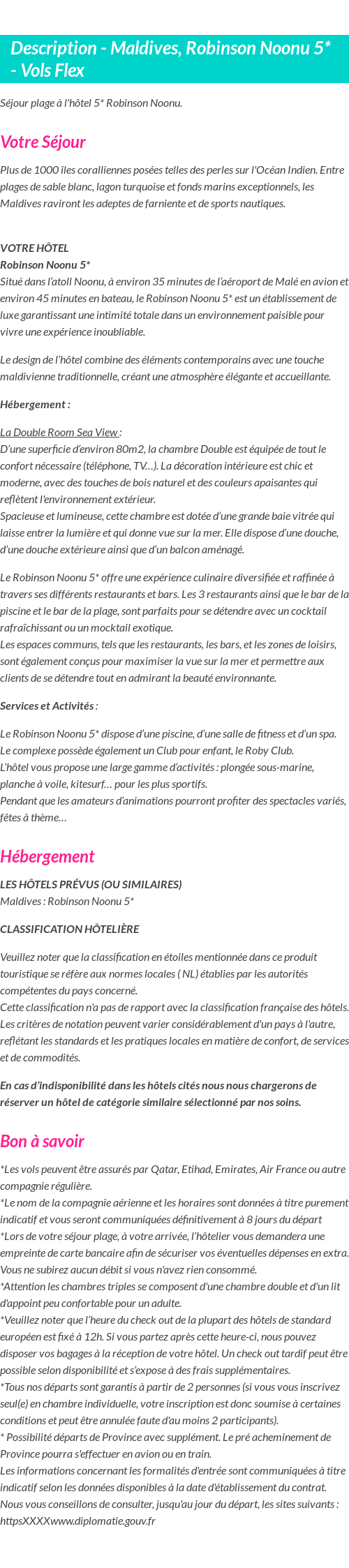 Détails du séjour