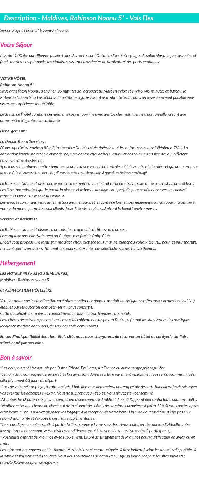 Détails du séjour