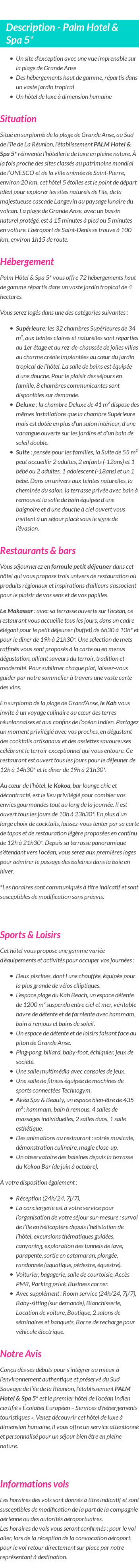 Détails du séjour