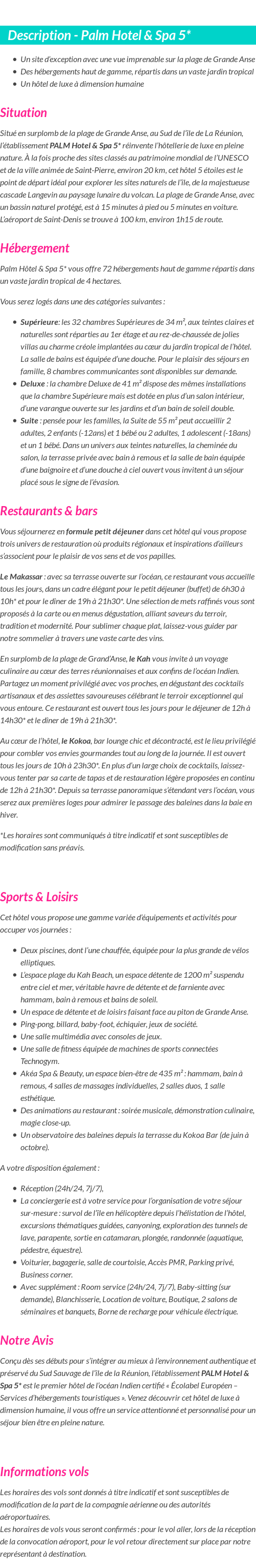 Détails du séjour