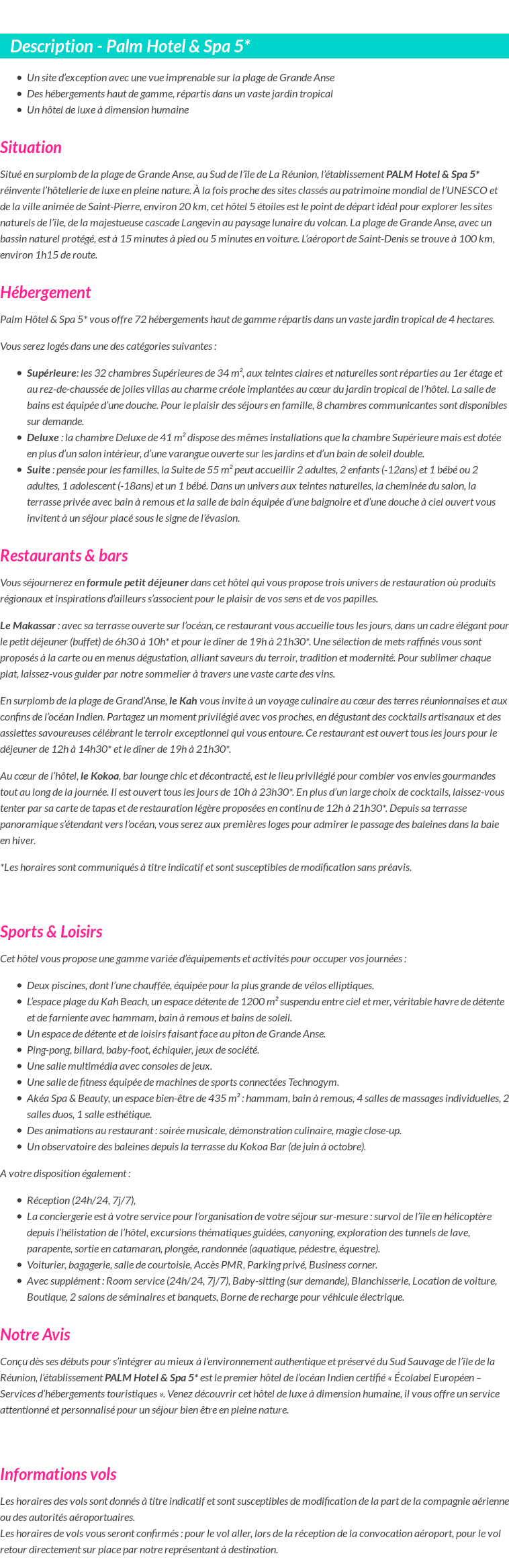 Détails du séjour