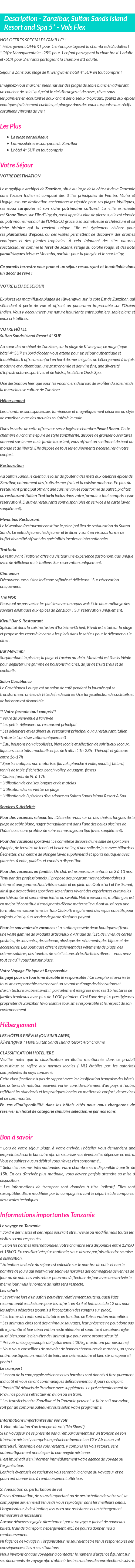 Détails du séjour