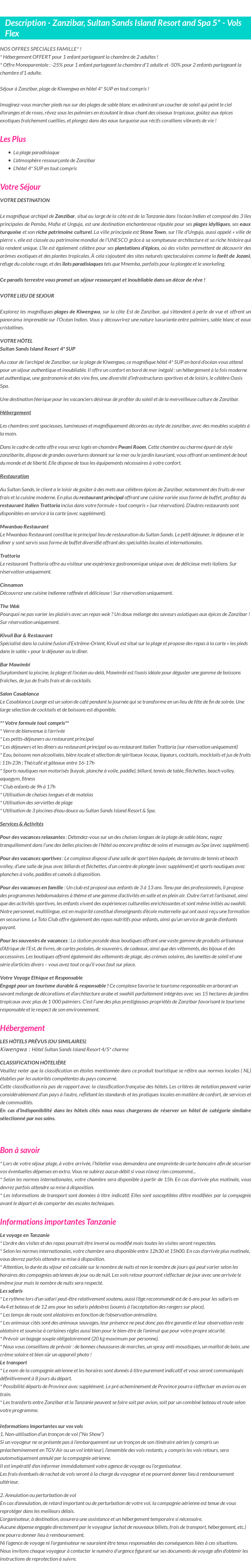 Détails du séjour