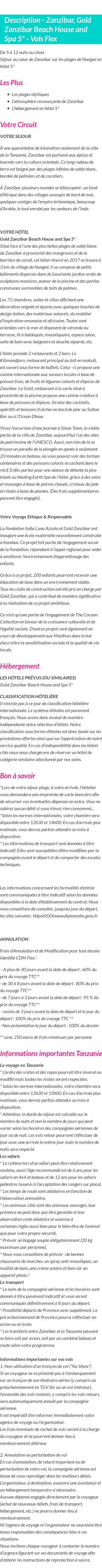 Détails du séjour