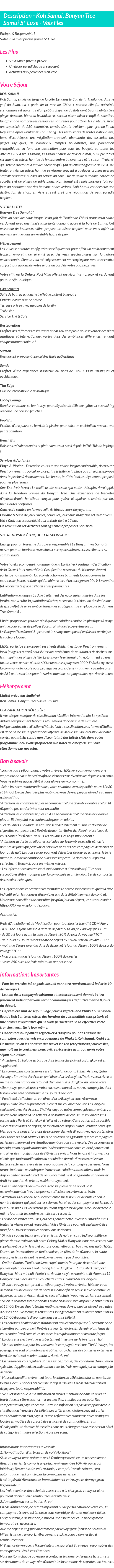 Détails du séjour