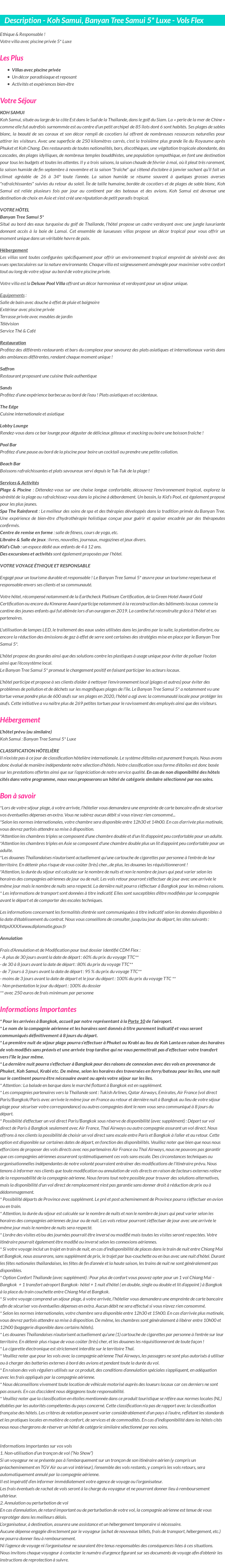 Détails du séjour