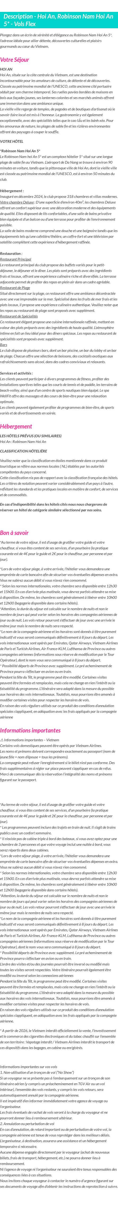 Détails du séjour