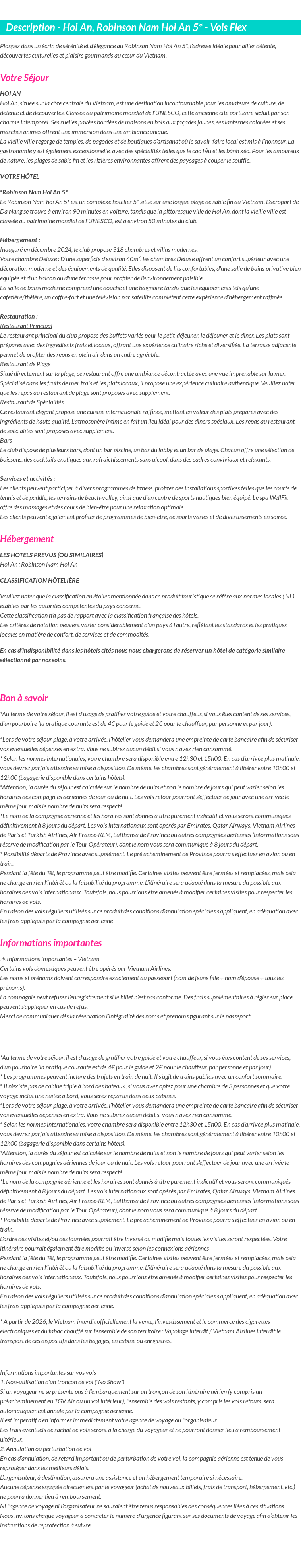 Détails du séjour