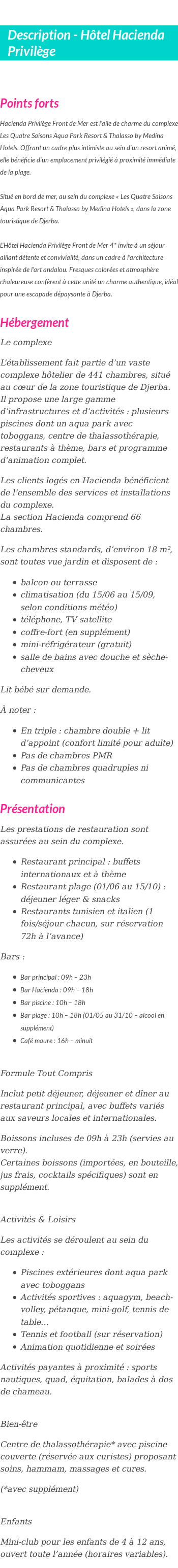 Détails du séjour