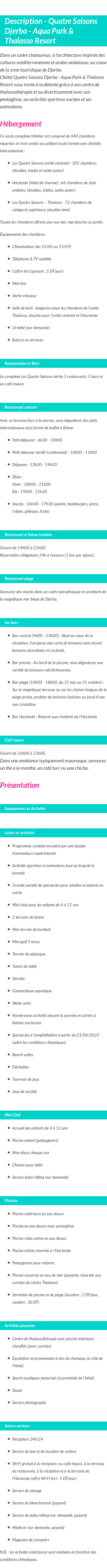 Détails du séjour