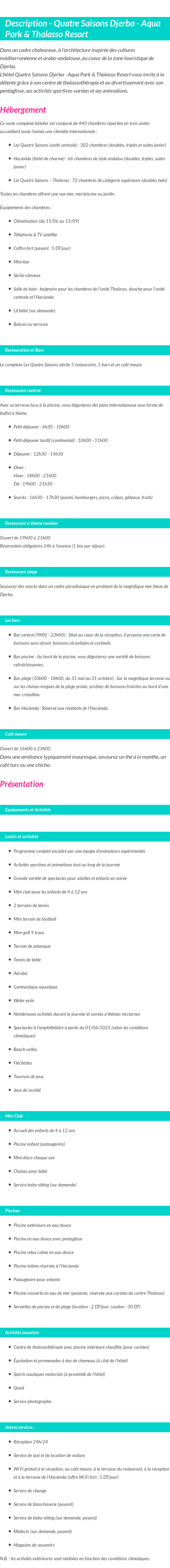 Détails du séjour
