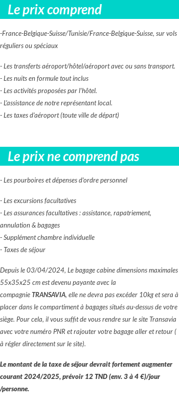Conditions tarifaires
