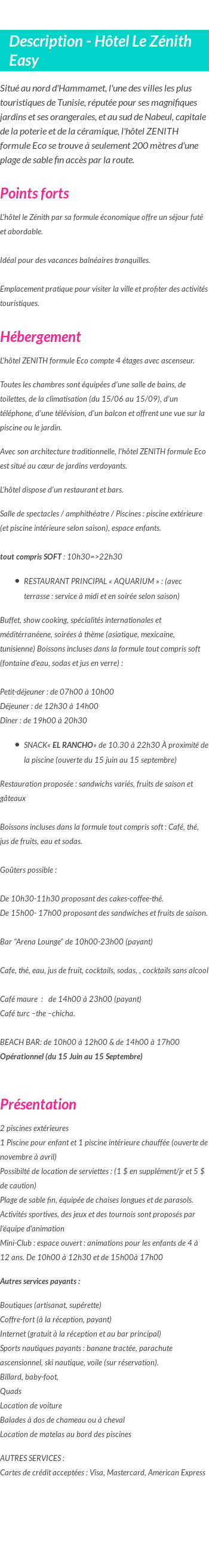 Détails du séjour