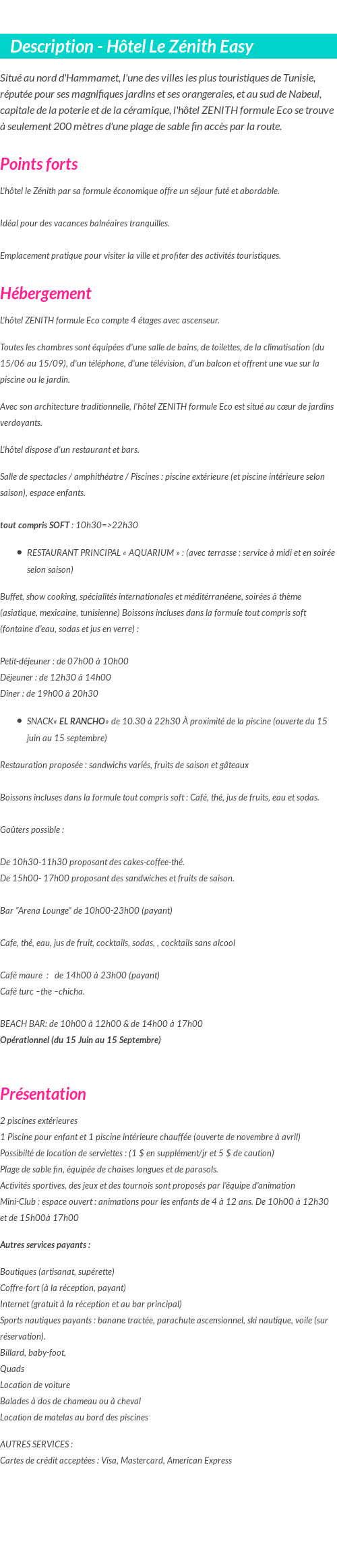 Détails du séjour
