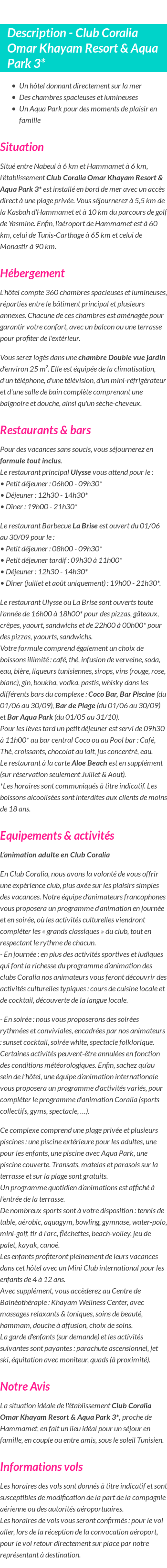 Détails du séjour