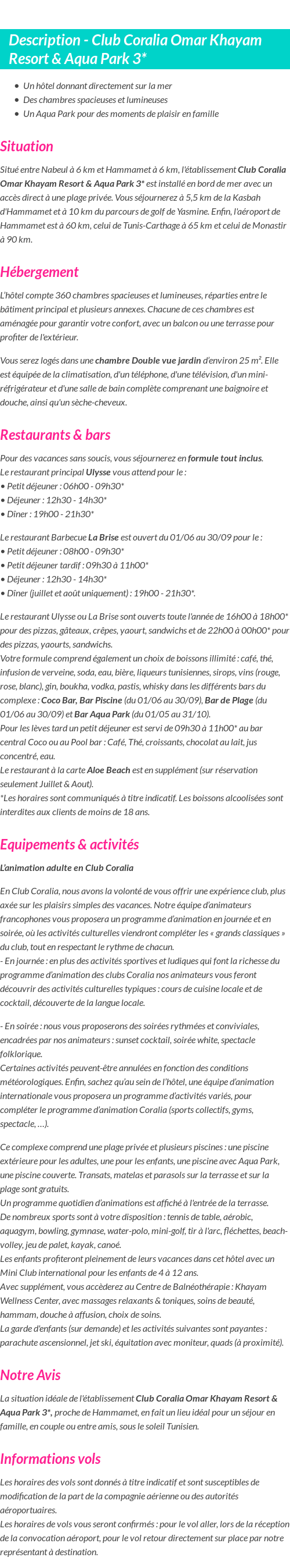 Détails du séjour
