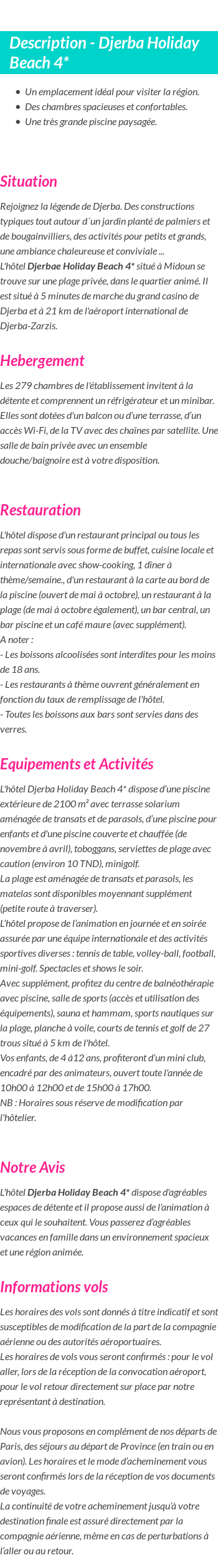 Détails du séjour