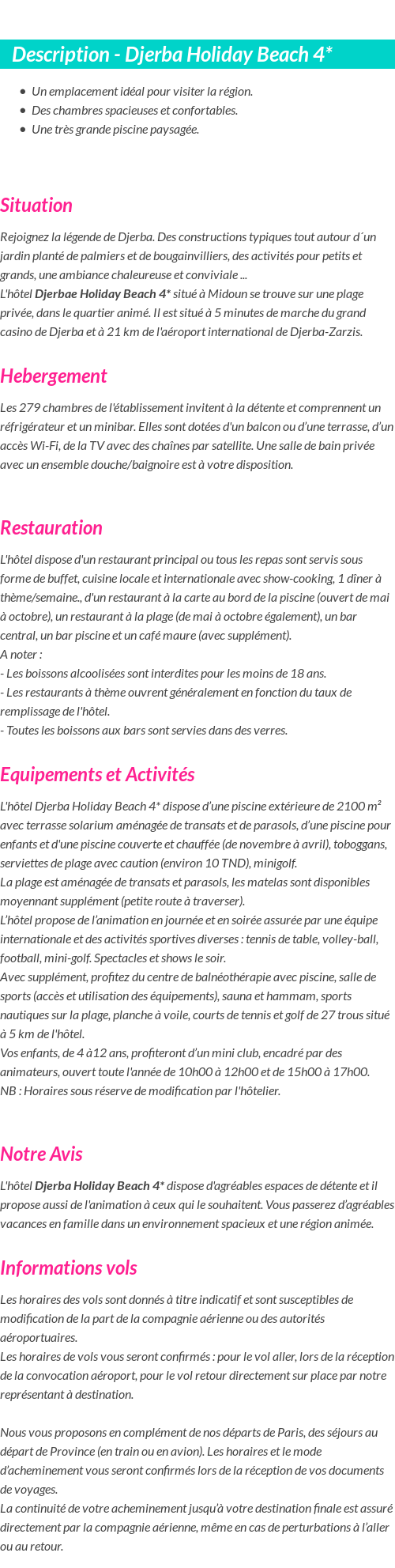 Détails du séjour