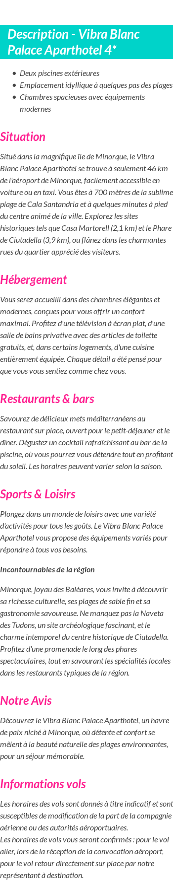 Détails du séjour