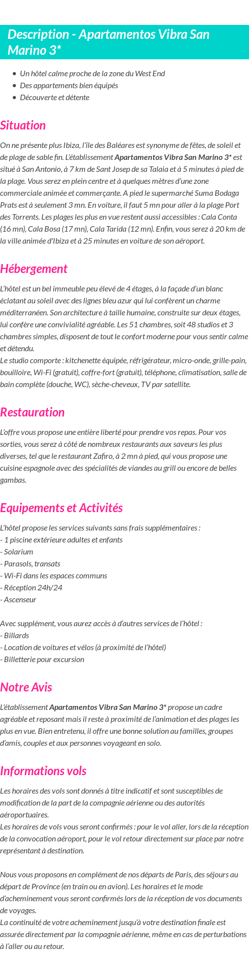 Détails du séjour