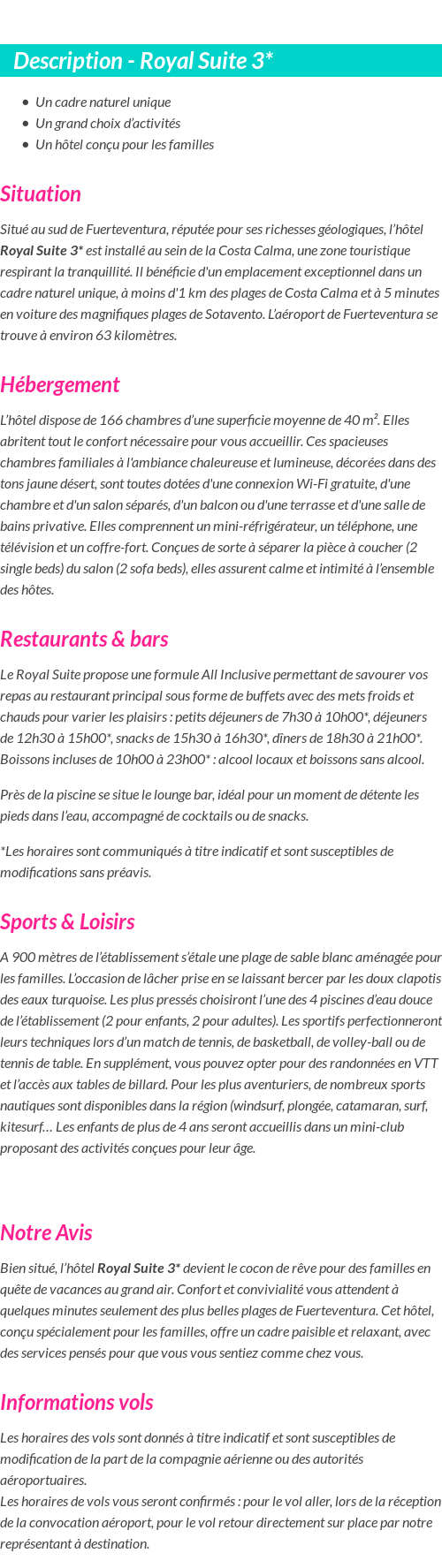 Détails du séjour