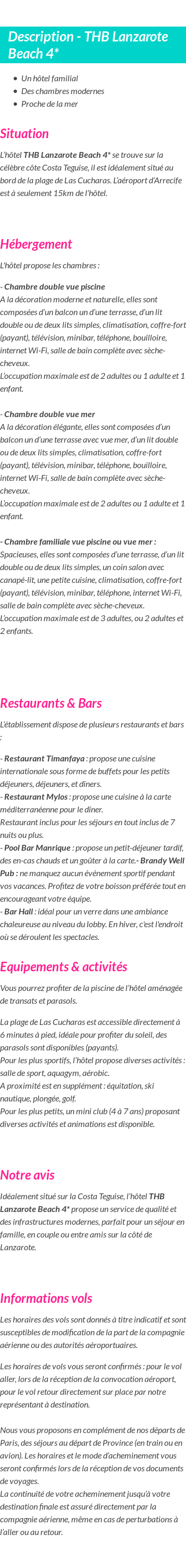 Détails du séjour
