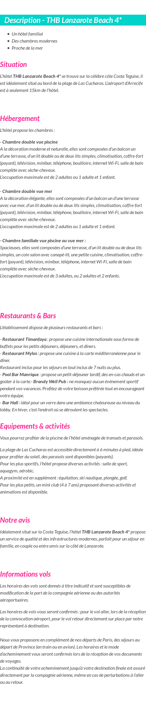 Détails du séjour